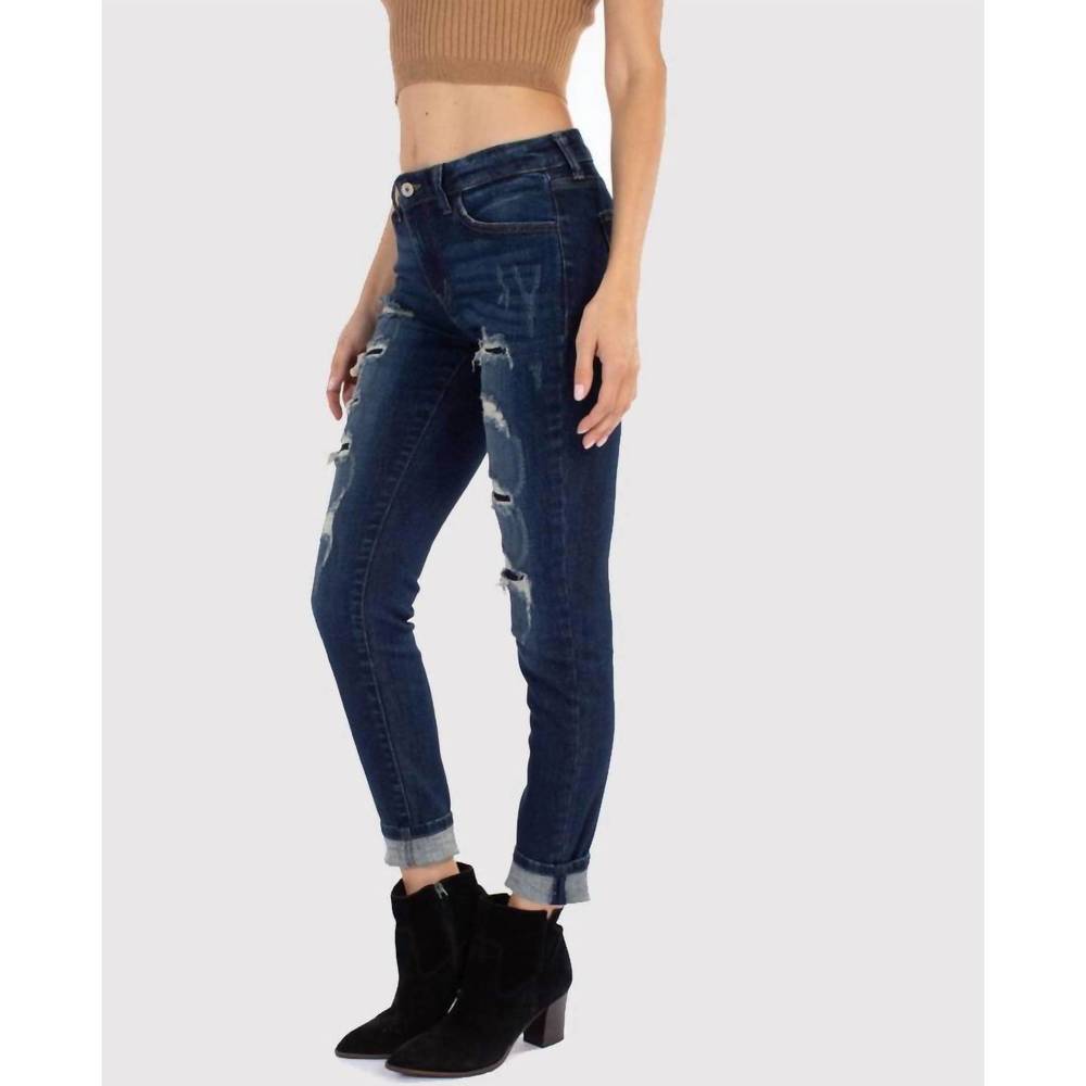 NEW KANCAN mid rise distressed ankle skinny jean in dark wash - Picture 2 of 3